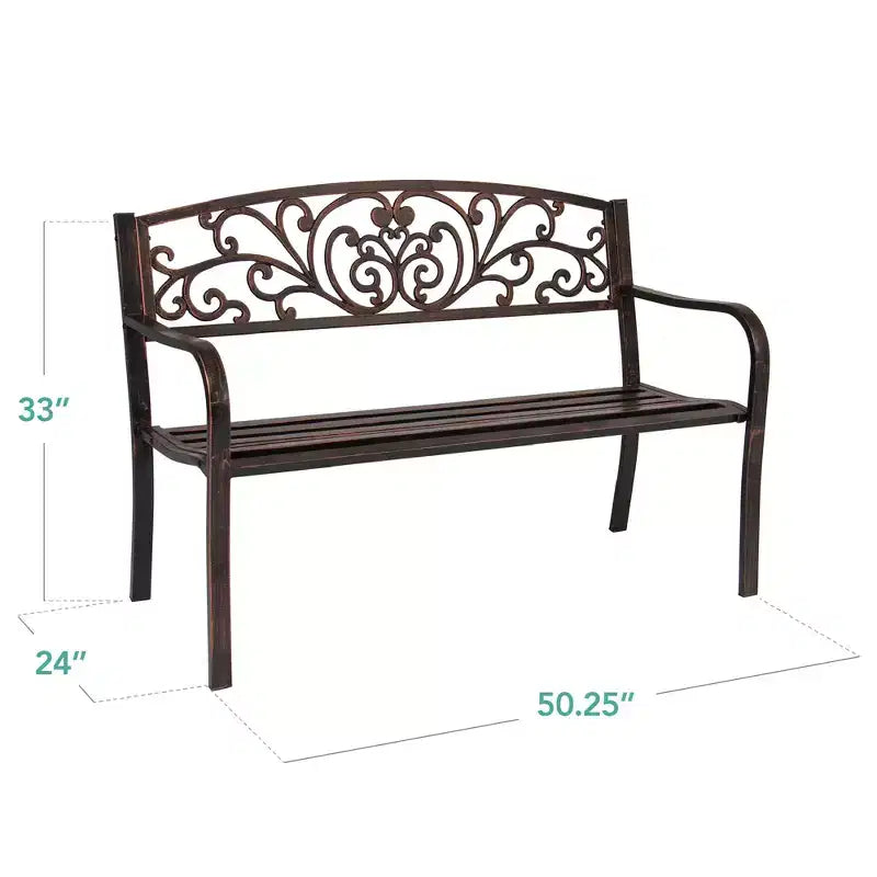 Best Choice Products Gartenbank aus Stahl für Terrasse und Veranda mit floral gestaltetem Rückenteil