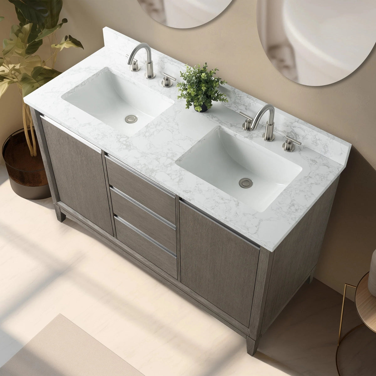Meuble-lavabo de salle de bain Vanity Art avec lavabo en céramique et comptoir en marbre reconstitué