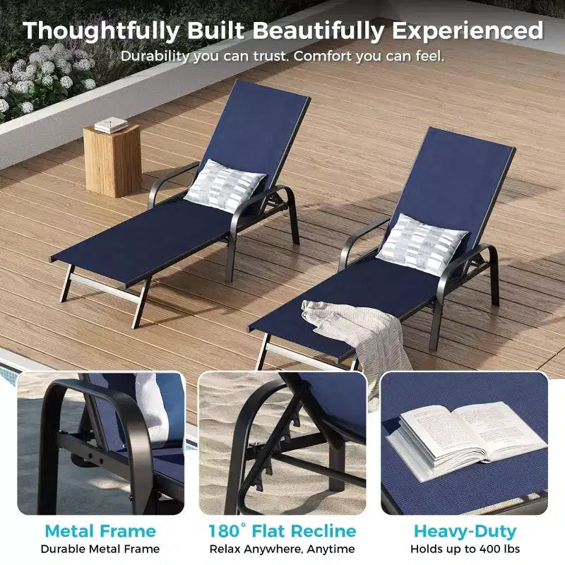 Set di 2 sedie a sdraio da esterno, reclinabili regolabili in 5 posizioni, tessuto Textilene, chaise longue da piscina da 76 per patio, giardino e bordo piscina