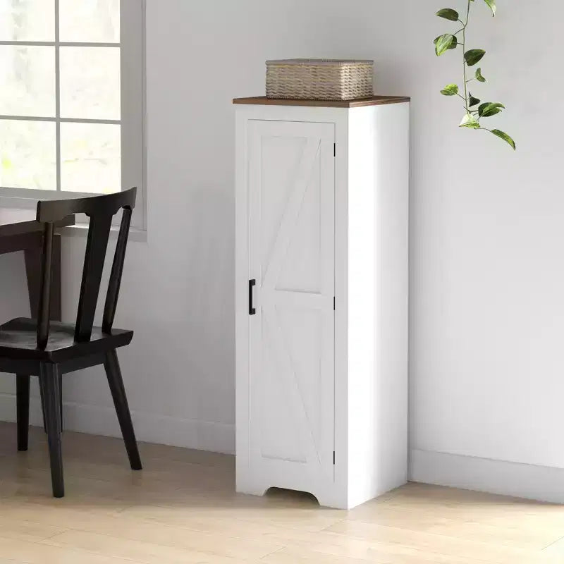 HOMCOM Landhaus-Stauraumschrank mit verstellbarem Einlegeboden, Akzentschrank mit einzelner Scheunentür für das Wohnzimmer, Vorratsschrank, Weiß
