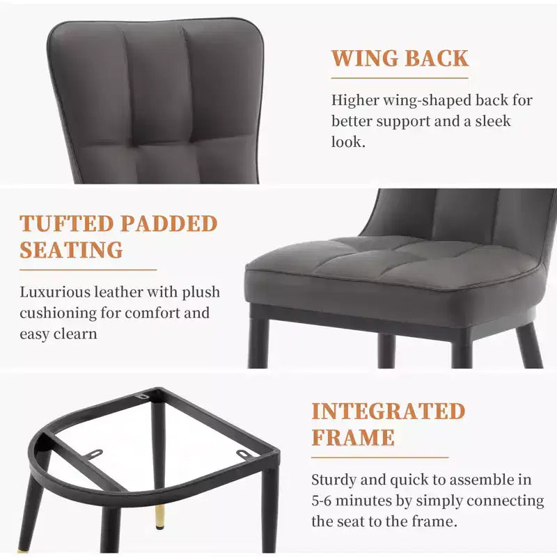 Bekrvio eetkamerstoelen set van 6, moderne gestoffeerde zitting van imitatieleer met hoge rugleuning, metalen poten, keukenstoelen zonder armleuningen voor woon- en eetkamer
