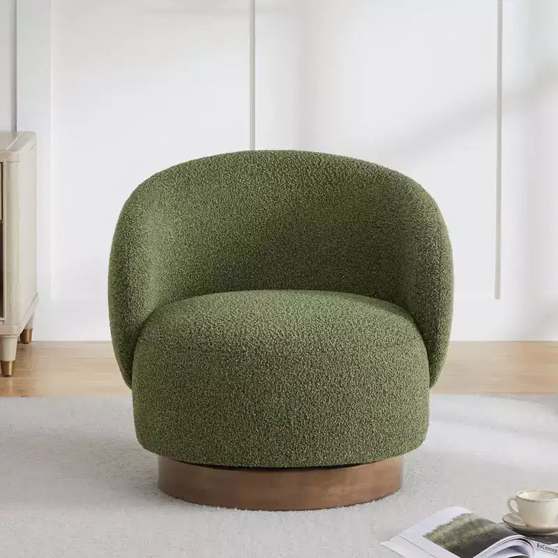 Spruce&Spring gestoffeerde draaibare fauteuil met kuipvormige rugleuning en houten onderstel