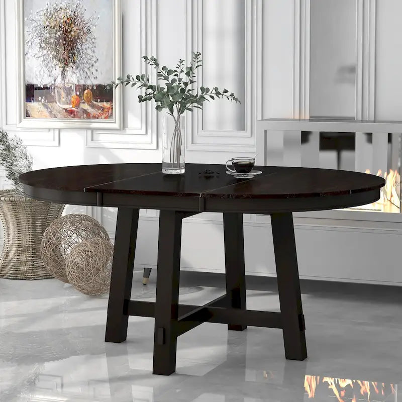 Tavolo da pranzo rotondo allungabile in stile rustico con piano in legno e allunga da 16