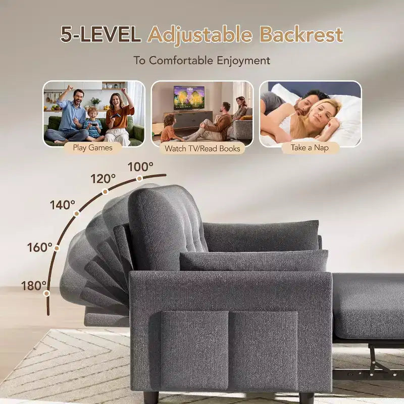 Divano letto trasformabile Dyonery 3-in-1, divano letto estraibile con tasca laterale e schienale regolabile, montaggio senza attrezzi, divanetto pieghevole