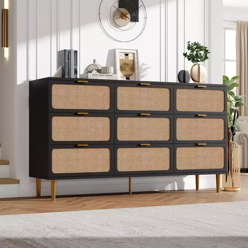 Rattan-Kommode für das Schlafzimmer, geräumige Schubladenschränke für den Kleiderschrank, geeignet für Wohnzimmer, Flur und Kinderzimmer.