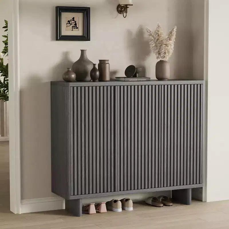 Acekool 46, meuble à chaussures avec porte cannelée, meuble de rangement à 5 niveaux, banc rustique pour entrée et couloir, 41.5H