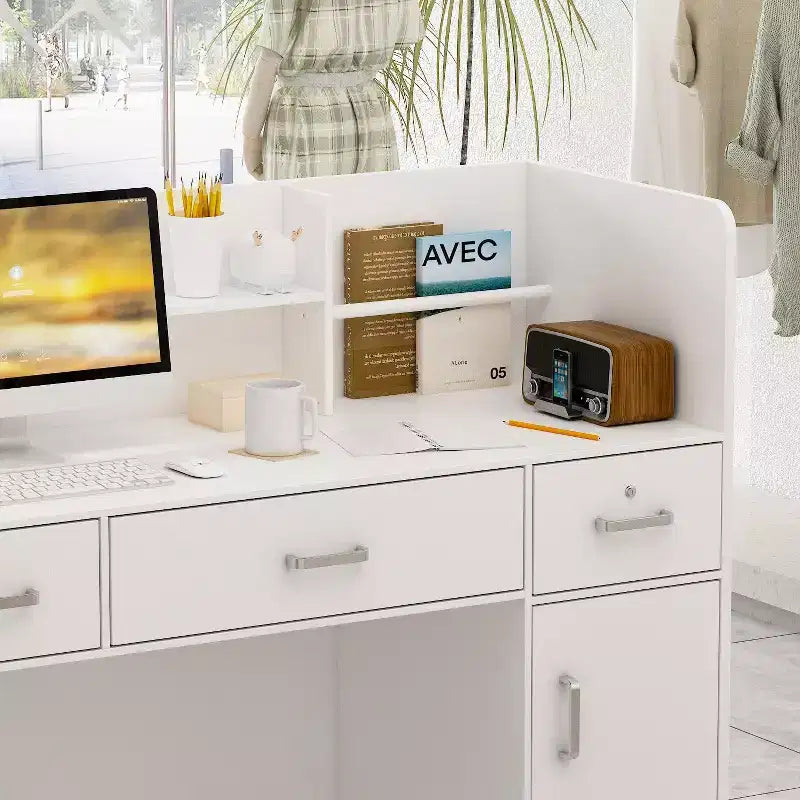 Bureau d'accueil en forme de L Famapy, poste de travail multifonctionnel