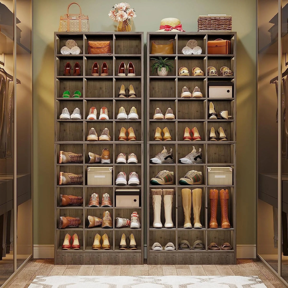 Meuble à chaussures haut pour 30 paires, meuble de rangement à 10 niveaux en bois blanc pour placard et entrée - 10 niveaux