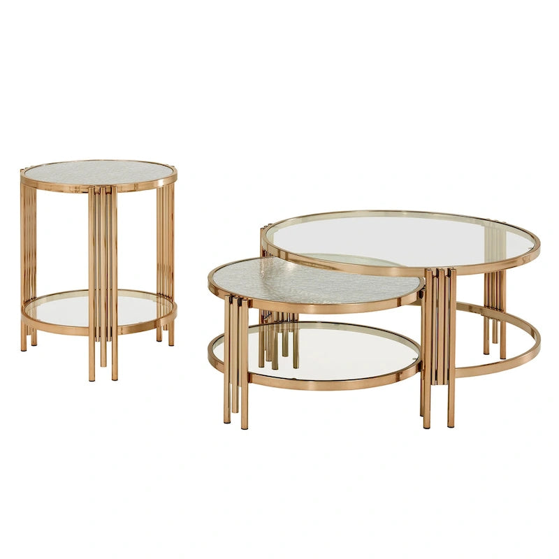 Tavolino Bruges di iNSPIRE Q Bold, finitura oro champagne, vetro testurizzato e ripiano