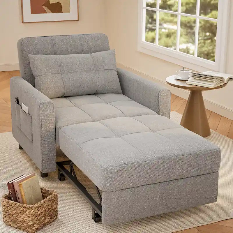 Fauteuil convertible 3-en-1 avec lit escamotable, canapé lounge rembourré convertible, réglable et pliable