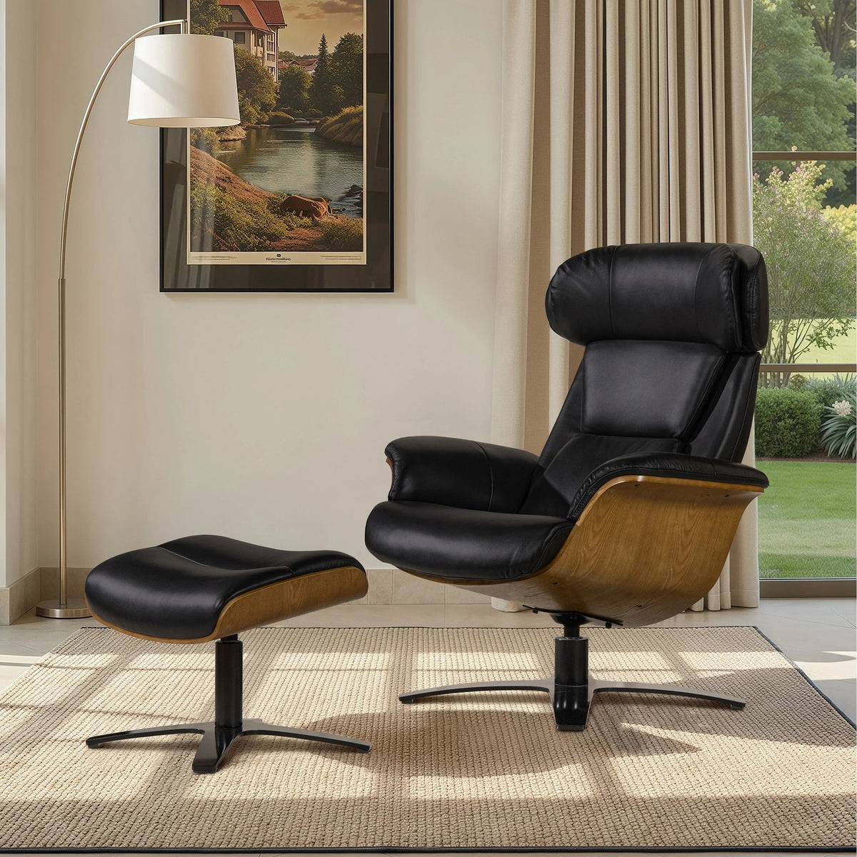 Fauteuil inclinable Jovan de 31.5 en cuir véritable avec ottoman