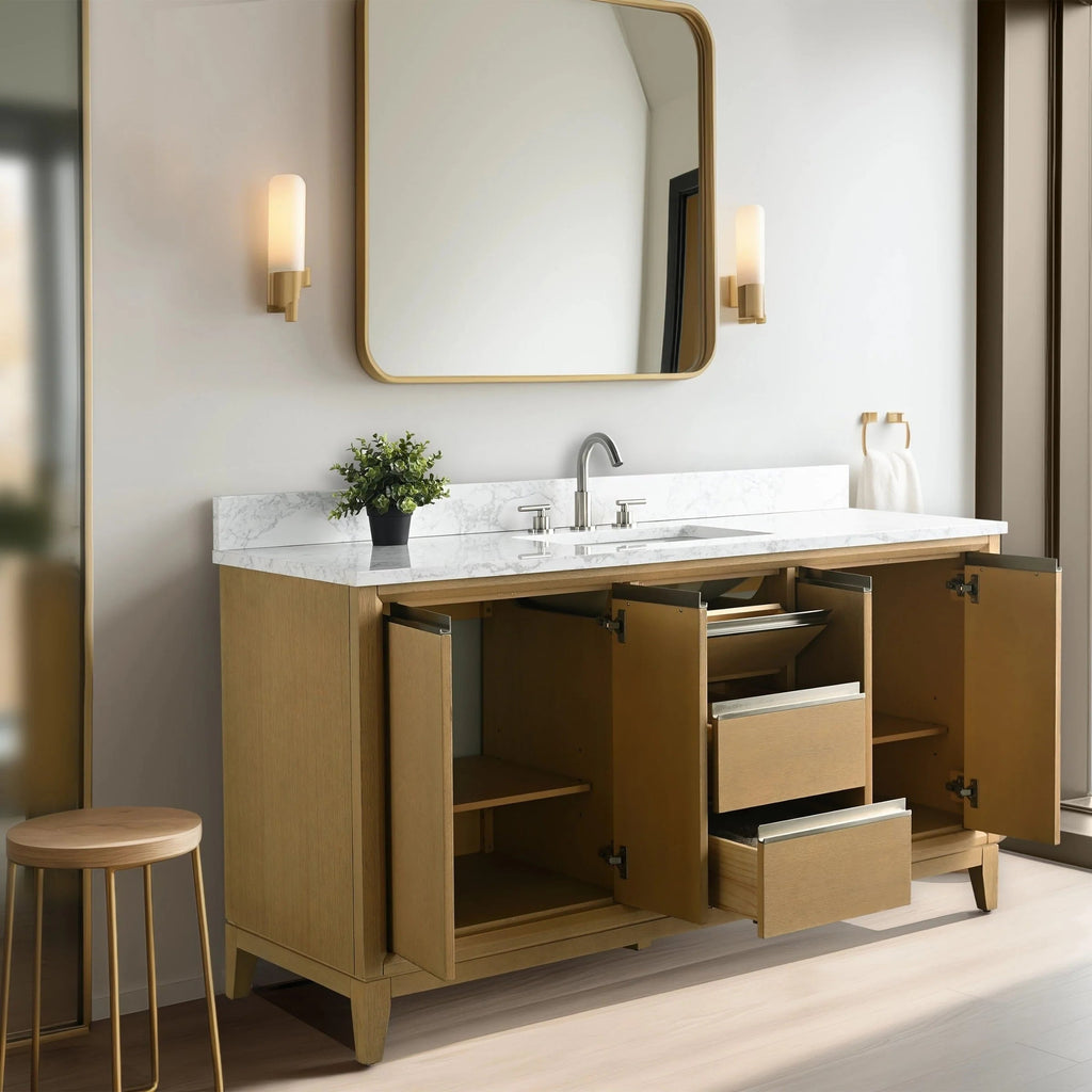 Meuble-lavabo de salle de bain Vanity Art avec lavabo en céramique et comptoir en marbre reconstitué