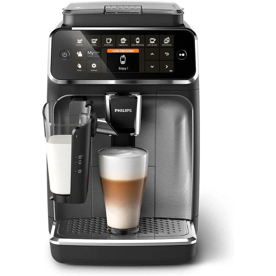 Macchina da caffè espresso premium, 12 bevande calde/fredde, sistema LatteGo, macinacaffè in ceramica, nero cromato