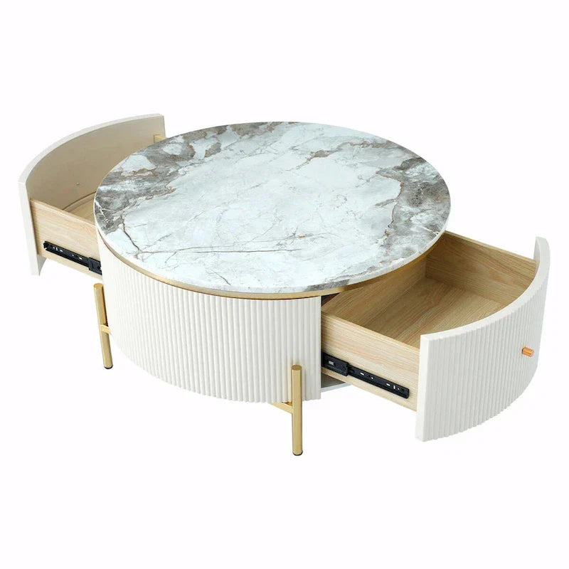 Table basse ronde moderne de 31.5 avec grand tiroir de rangement