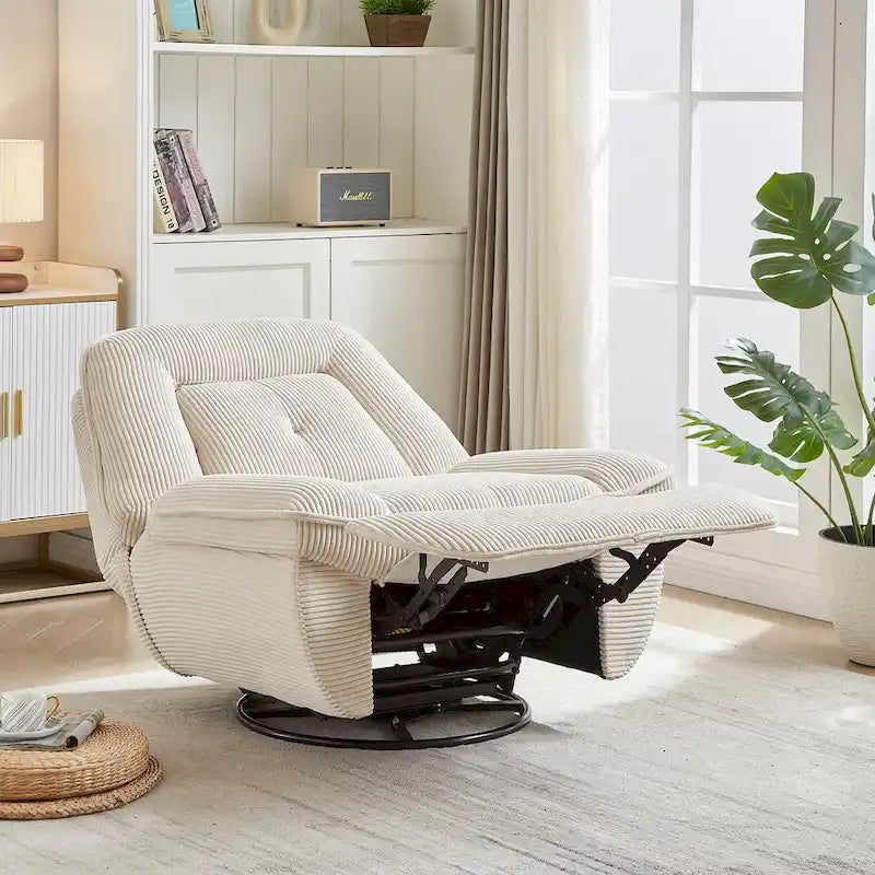 Drehsessel mit Cordbezug, Schaukelfunktion und Fußstütze fürs Wohnzimmer
