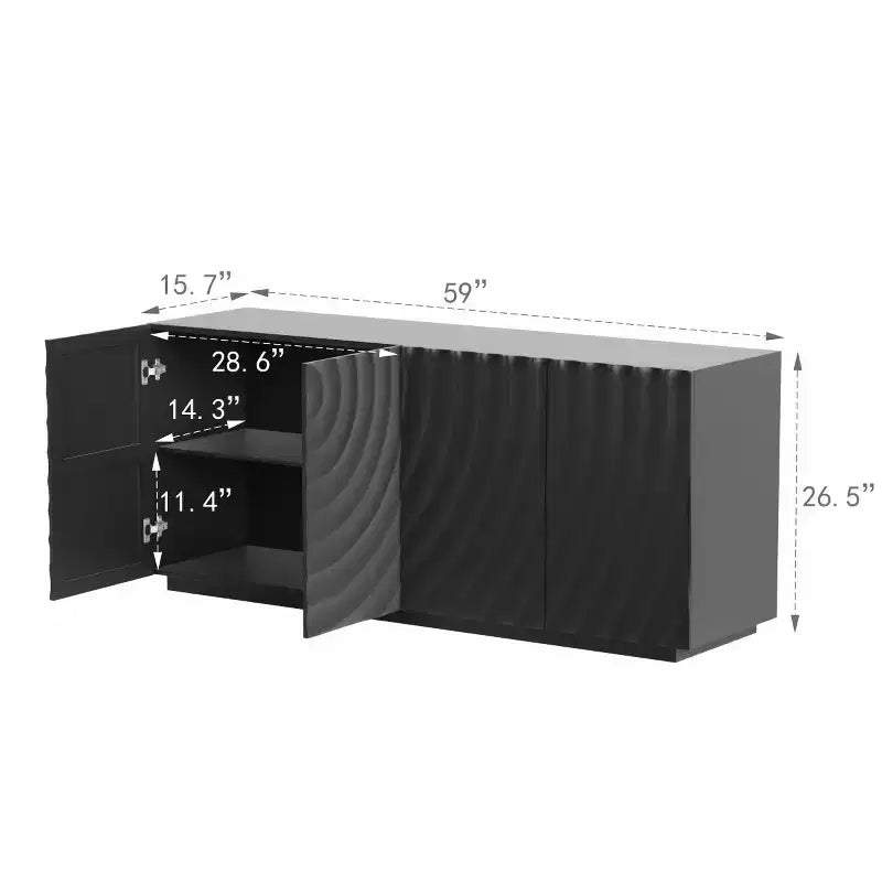 59 modern spiraalvormig dressoir, laag opbergmeubel voor de hal met deuren met 3D-ribbelstructuur