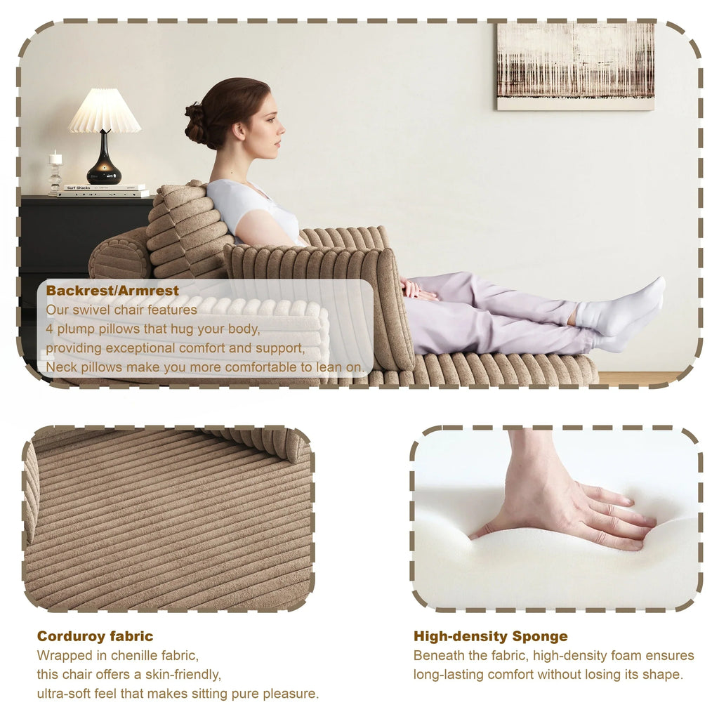 Einzelsessel mit Cord-Chenille-Bezug und Schaumstoffpolsterung, drehbar