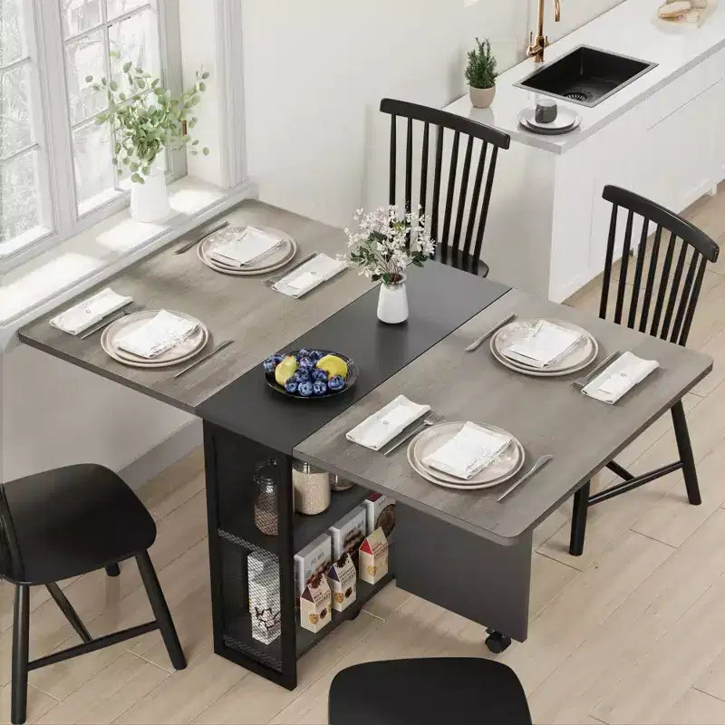 Tavolo da pranzo pieghevole per cucina, salvaspazio, allungabile con piano a ribalta e 6 ruote, per spazi ridotti