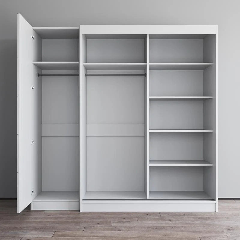 Kledingkast met 2 deuren en spiegel, glazen voorkant, voor 2 personen (grijs / zwart / wit)