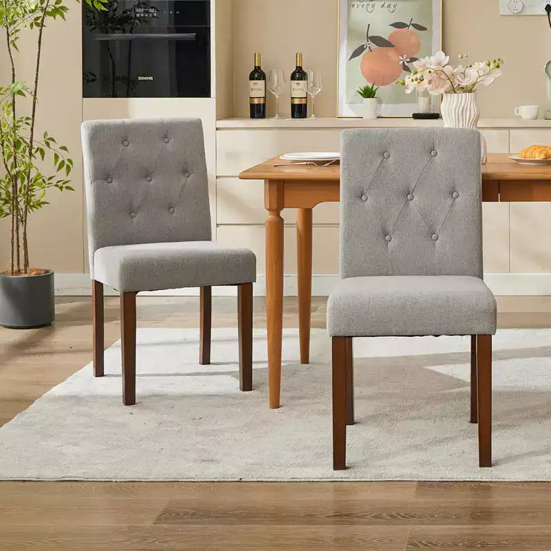 Set van 6 / 4 Parsons-eetkamerstoelen met knoopstiksels - gestoffeerde keukenstoelen van stof met houten poten en gevoerde zittingen - meubels voor woonkamer en keuken