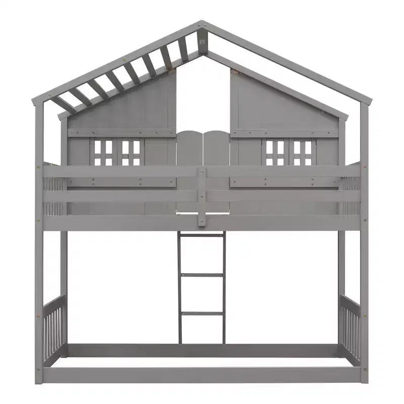 Letto a soppalco a forma di casetta per letto singolo, in legno, con scala e sponde di protezione per bambini