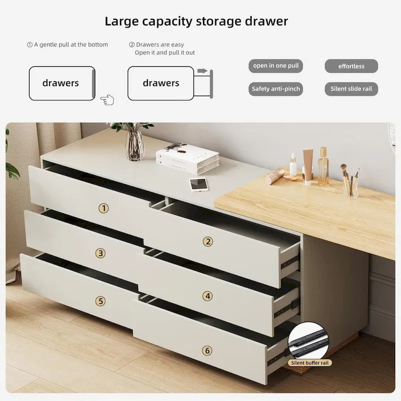 Bureau d’angle blanc de 55.2 pouces avec 6 tiroirs de rangement