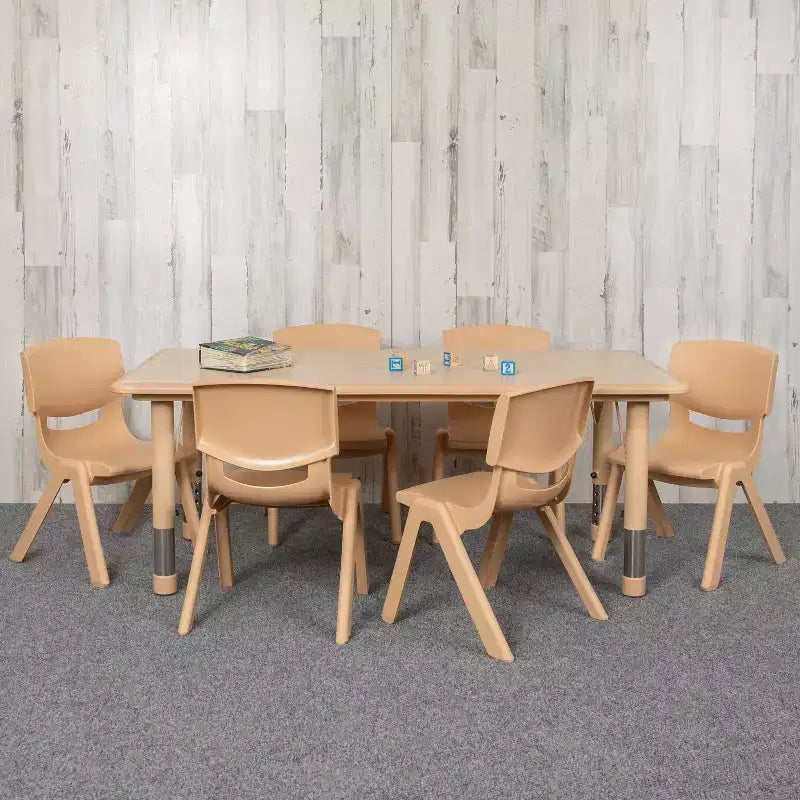 Emma und Oliver, rechteckiger höhenverstellbarer Aktivitätstisch aus Kunststoff, 23.625W x 47.25L, Set mit 6 Stühlen