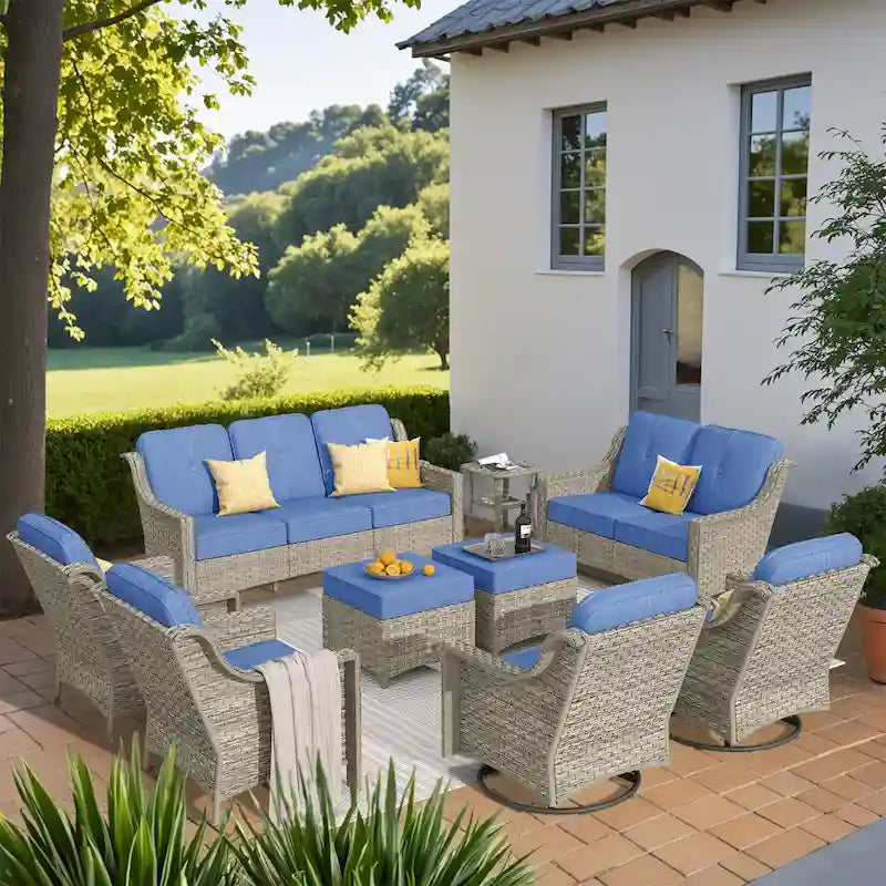 Ensemble de mobilier de jardin extérieur XIZZI de 9 pièces avec fauteuil pivotant