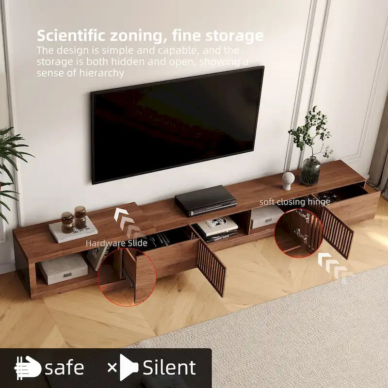 Meuble TV moderne rétractable et extensible avec 4 tiroirs, jusqu’à 103 pouces - 78.54D x 15.74W x 13.78H