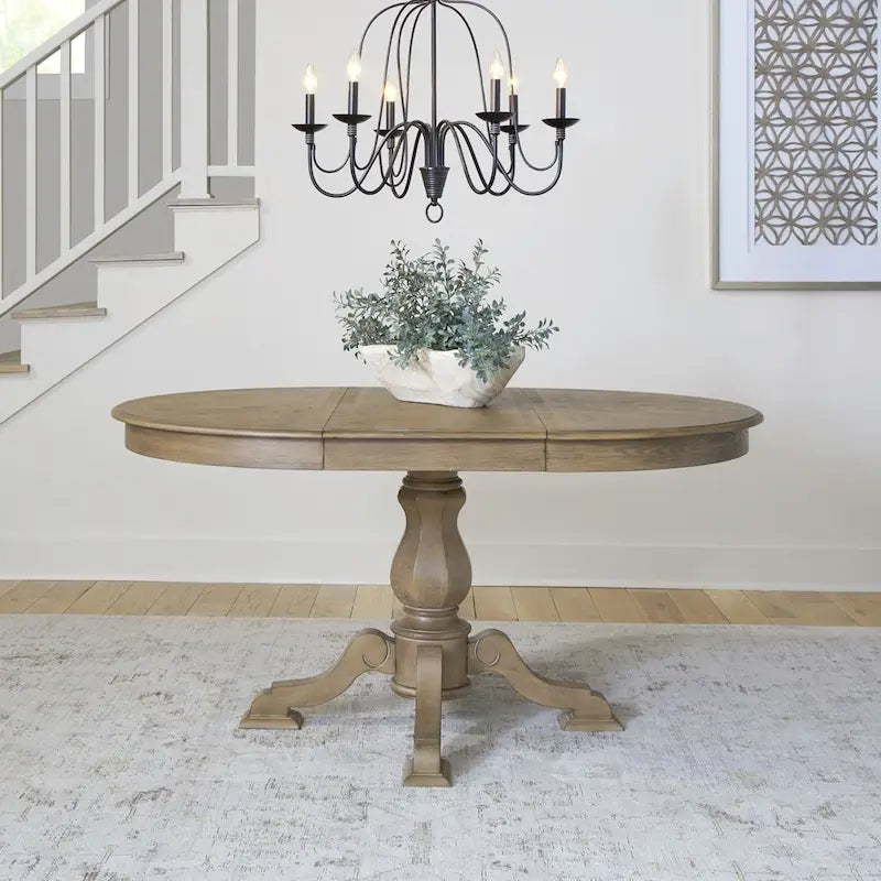 Tavolo da pranzo rotondo Magnolia Manor con base a colonna e prolunghe - 2 finiture