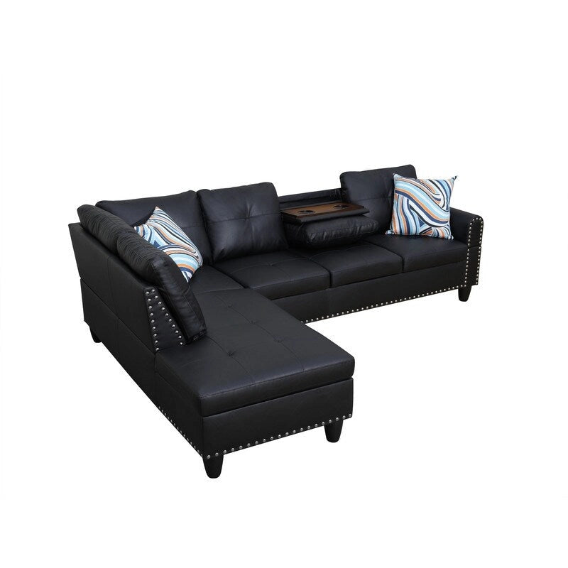 Set di divani moderno nero da 3 pezzi in similpelle e pelle sintetica: stile elegante per il soggiorno