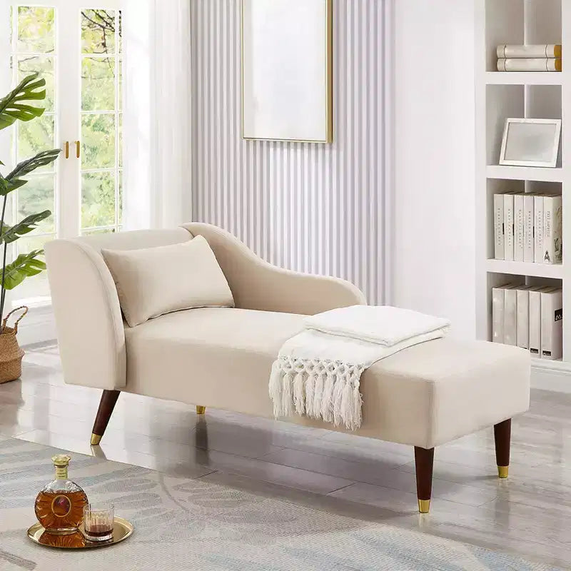 Moderne chaise longue van fluweel, gestoffeerde chaise longue met gebogen armleuning, slaapbank voor slaapkamer, kantoor of woonkamer