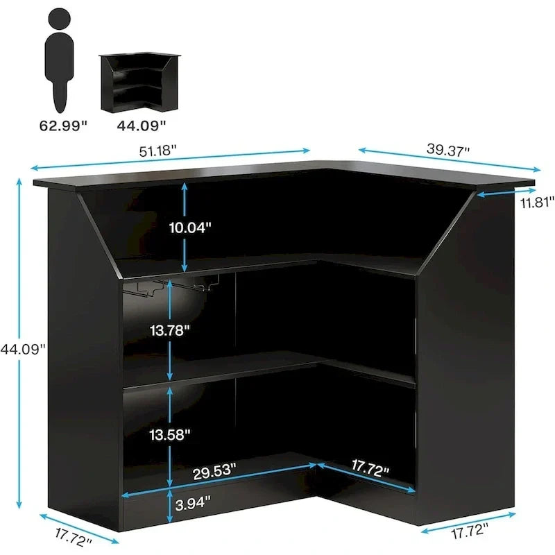 Meuble-bar en forme de L avec porte-verres à pied pour bar à domicile