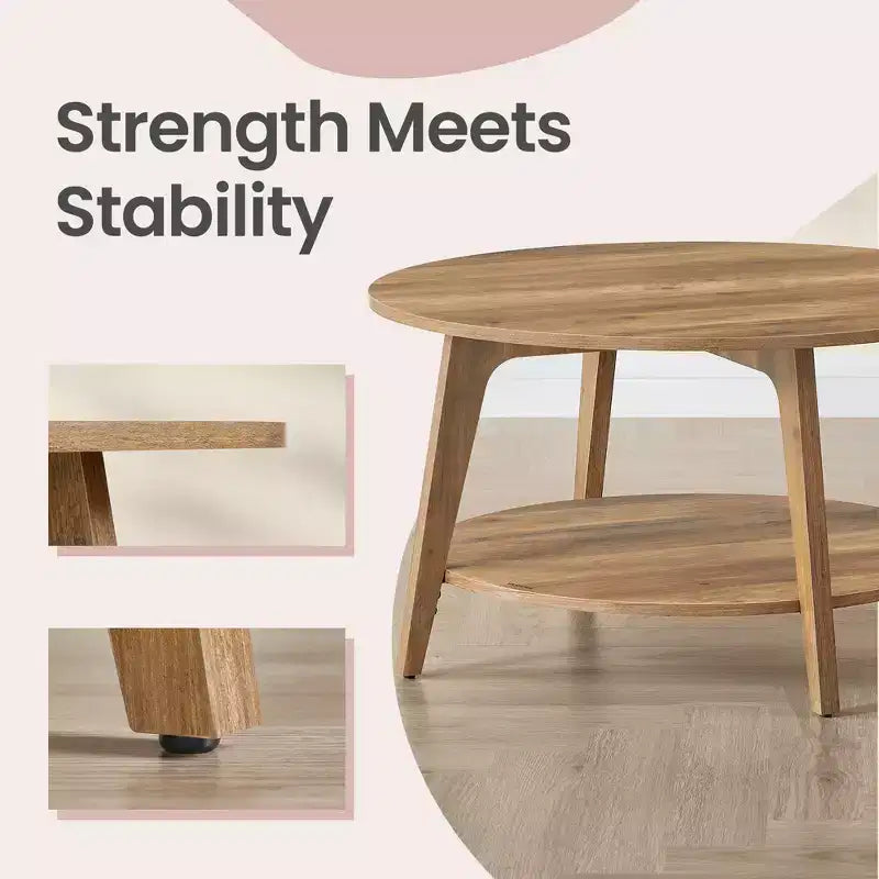 Runder Couchtisch in Honigbraun mit 2 Ablageebenen, Maße 31.5 x 17.7 Inches, ideal fürs Wohnzimmer