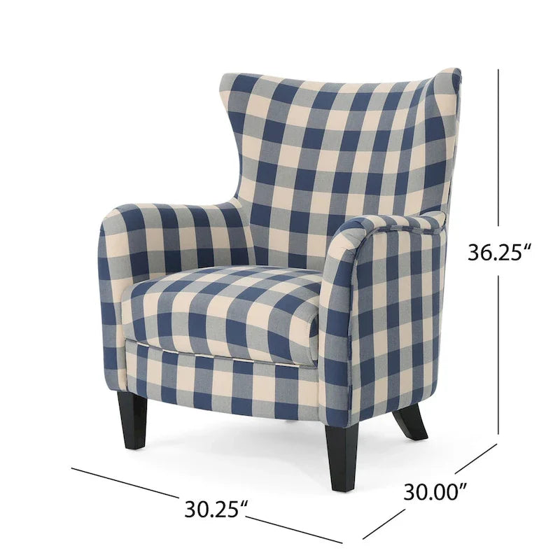 Moderner Retro-Polstersessel mit hoher Rückenlehne, 30.25 hoch, mit Holzbeinen fürs Wohnzimmer