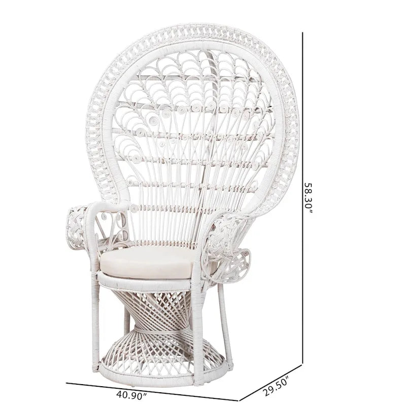Kallima moderne bohemien pauwenstoel van wit natuurlijk rotan