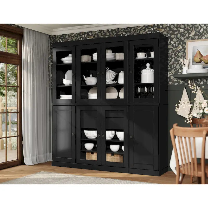 Credenza dispensa da cucina in legno massello al 100%, con ante in vetro o legno massello e kit con 2 cassetti, 65 x 71.5