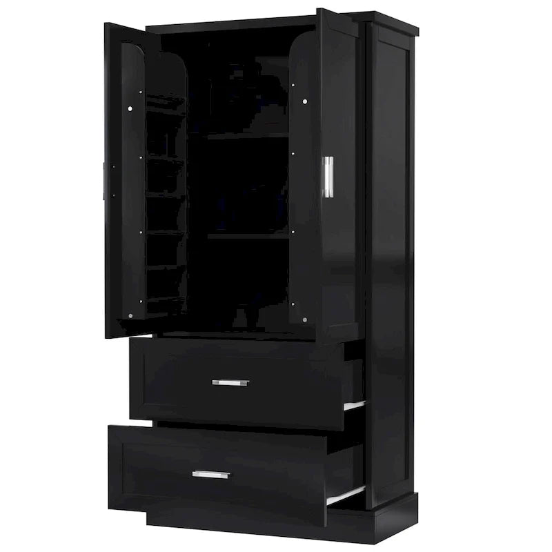 Mobiletto alto da bagno, con due ante e cassetti, ripiano regolabile, pannello MDF