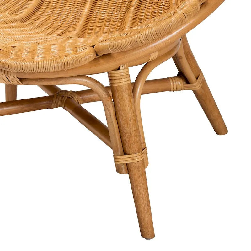 Blossom Akzentstuhl in Blumenform aus honigfarbenem Rattan im Boho-Stil