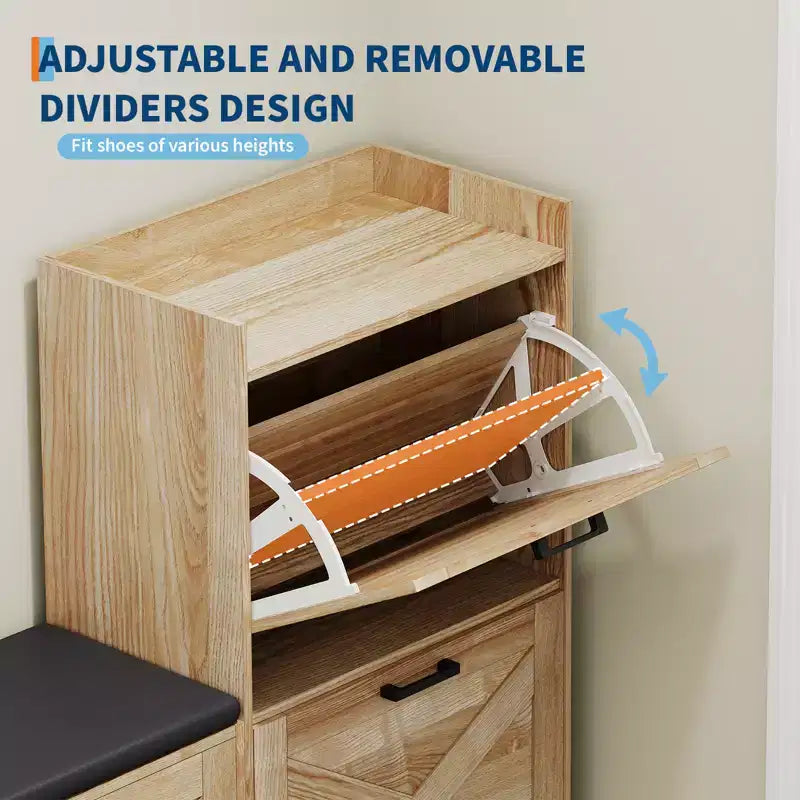 Banc avec 4 tiroirs rabattables et coussin d'assise rembourré, meuble étroit en bois pour ranger les chaussures, idéal comme banc d'entrée pour le salon