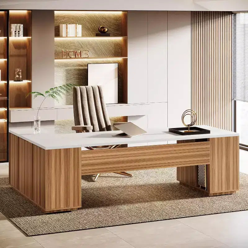 Lantine 85.8 L-vormig directiebureau, extra groot computerbureau voor kantoor met archieflades voor thuiskantoor