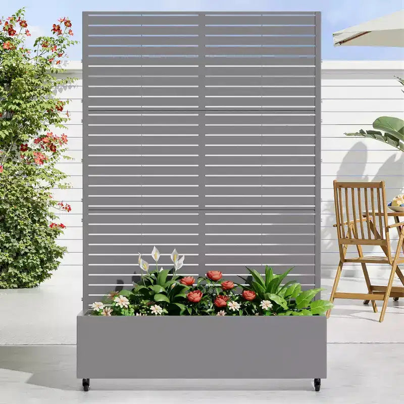 MAYEERTY Jardinière avec treillis en fer gris, style classique à persiennes, 72x35x16in, lot de 3 pièces