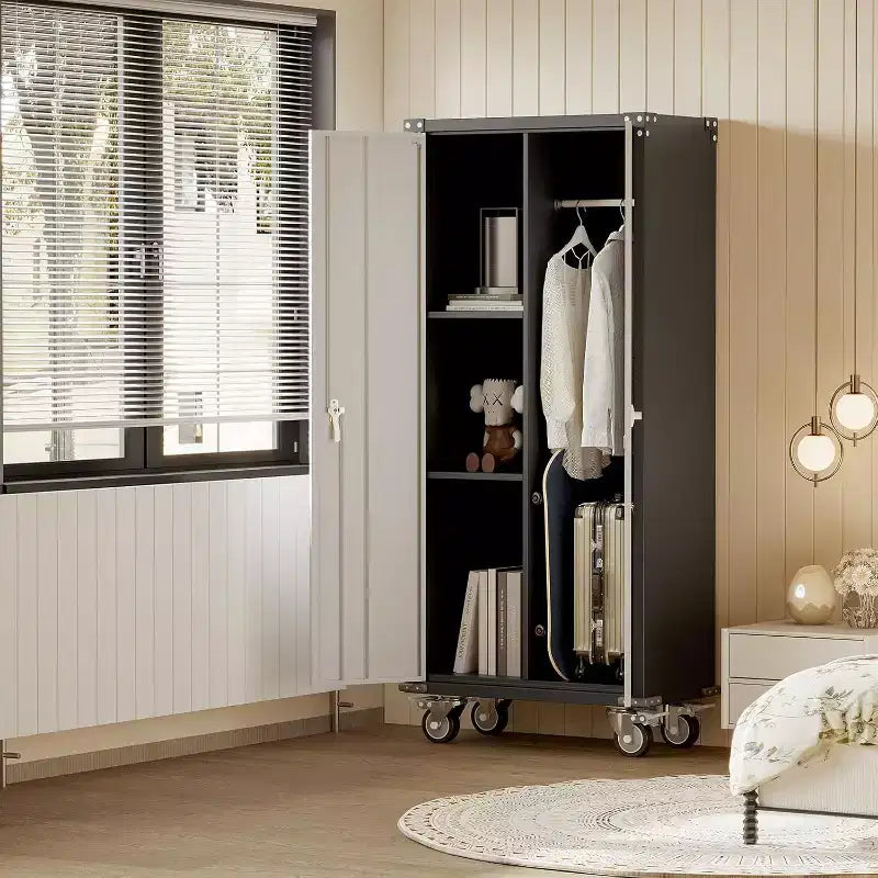 Armoire de rangement pour garage avec roulettes et panneau perforé, armoire métallique verrouillable de 72 H avec 2 portes et 4 étagères réglables pour atelier de garage