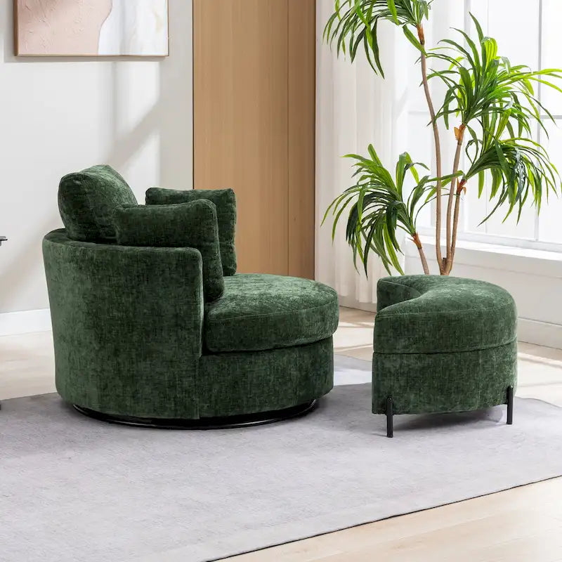 Gestoffeerde draaibare fauteuil van 42.3W met 4 kussens en halvemaanvormige opbergpoef