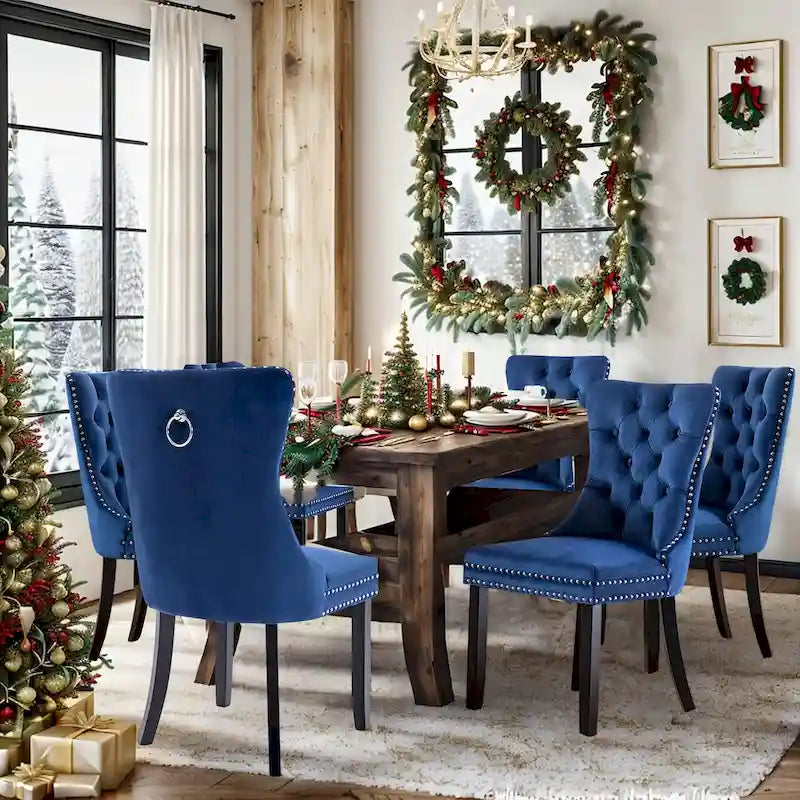 Lot de 6 chaises de salle à manger, chaises de cuisine en velours rembourré de luxe avec dossier et pieds en bois massif - N/A