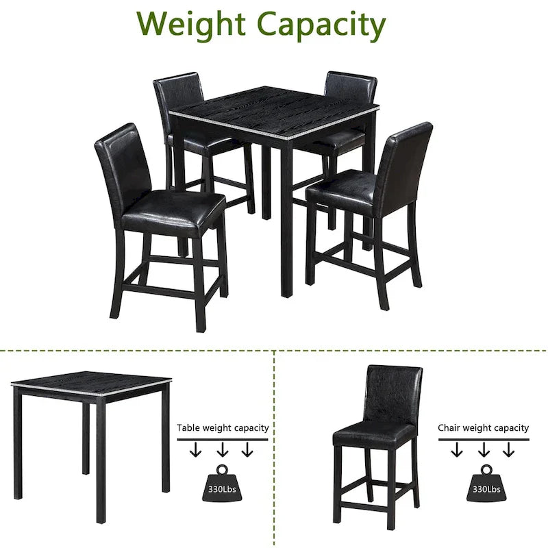 Set da pranzo moderno da 5 pezzi con tavolo quadrato da bar e 4 sedie imbottite