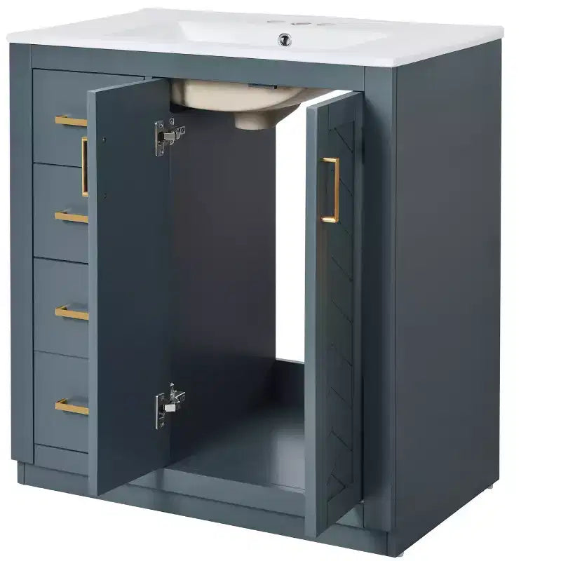 Badkamermeubel van 30 inch met enkele wastafel, kast en 3 laden - zwart / blauw / groen / indigo / wit