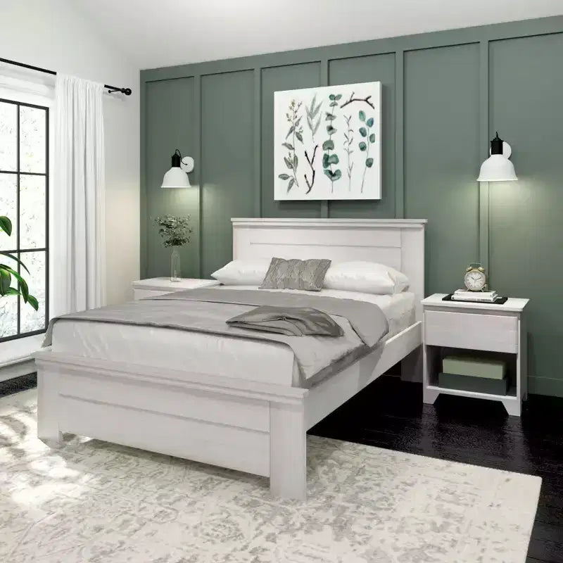 Plank+Beam landelijke bedframe in tweepersoonsformaat met hoofdbord, platformbed van massief hout