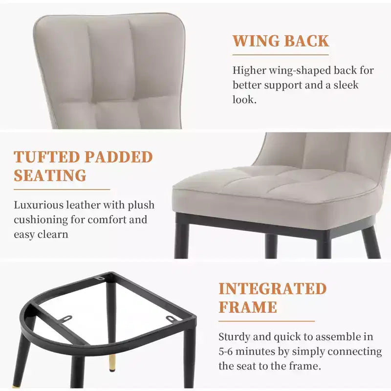 Bekrvio eetkamerstoelen set van 6, moderne gestoffeerde zitting van imitatieleer met hoge rugleuning, metalen poten, keukenstoelen zonder armleuningen voor woon- en eetkamer
