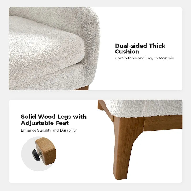 Fauteuil d’appoint moderne en tissu bouclé Augus avec pieds en bois massif par HULALA HOME